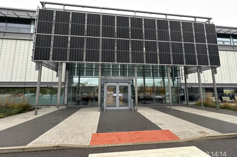 Solar panels on outside of the AMRC Net Zero Building in Sheffield