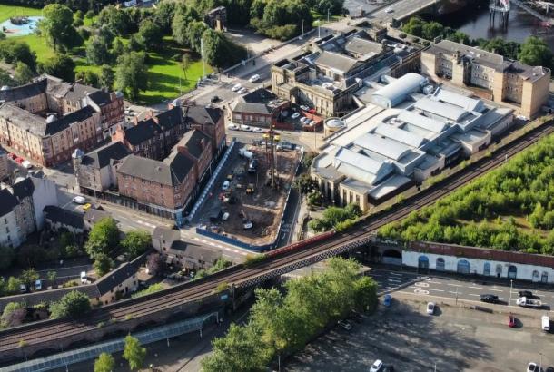 An aerial image of Jocelyn Square student accommodation during construction.