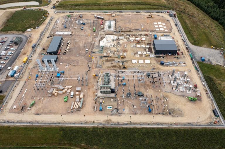 An aerial view of Moray West Whitehillock Substation during our project.