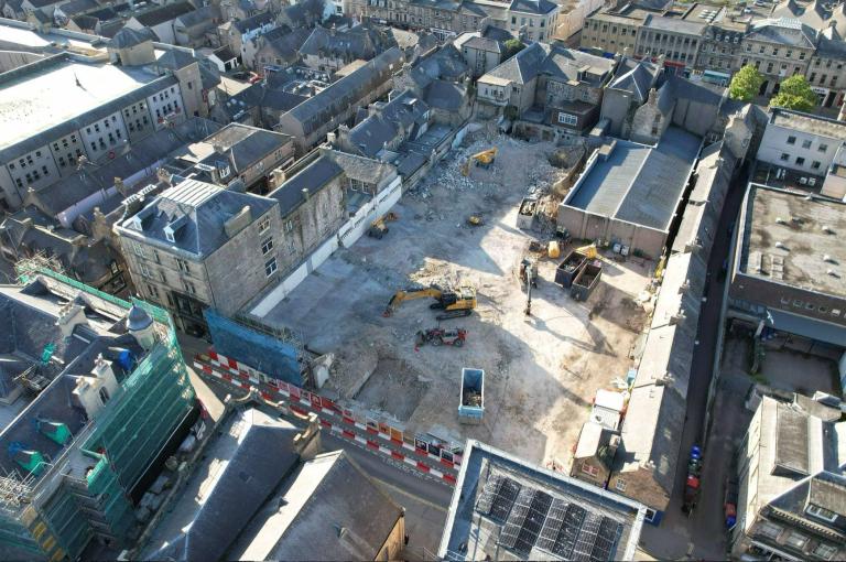 Aerial view of South Street in Elgin's demolition completing by Robertson Construction Northern