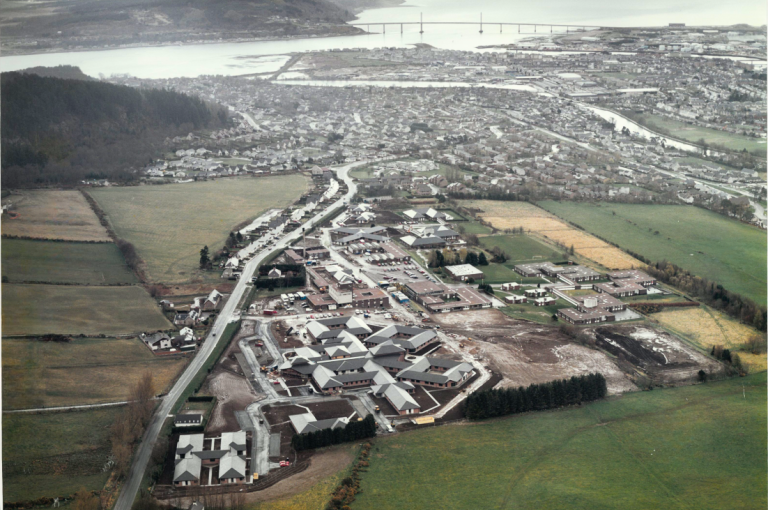 Aerial view of a hospital in Inverness