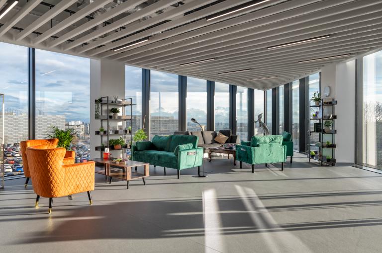 Reception area of Scottish Brain Sciences lab fitout with view