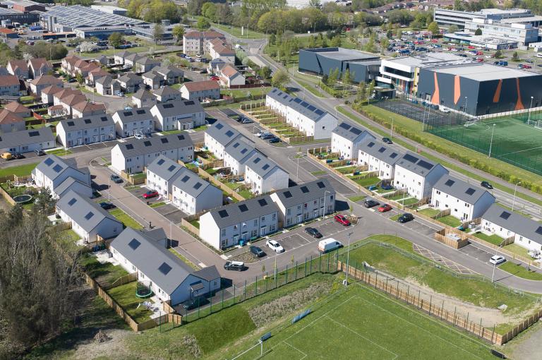 Aerial view of affordable housing in Glenrothes, Fife