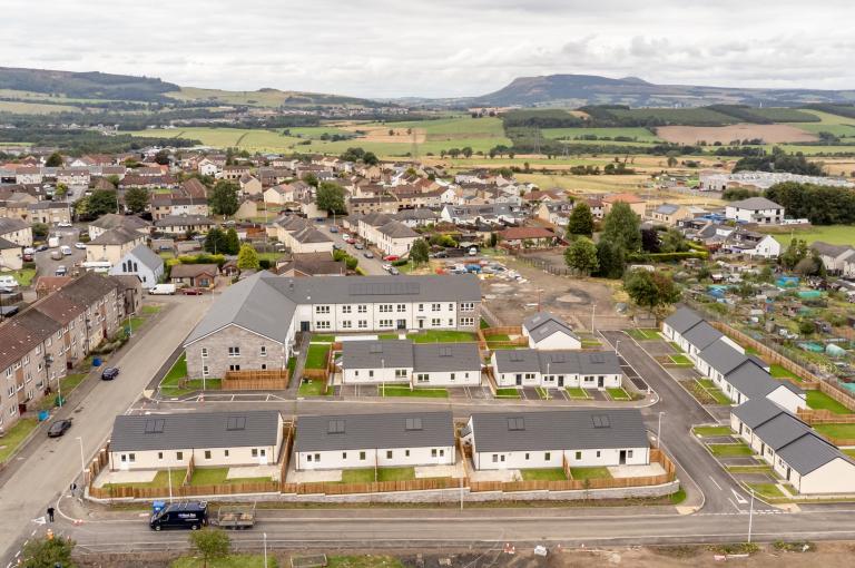 Aerial view of the Lochgelly housing development in Fife, delivered by Robertson
