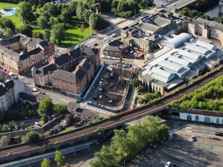 An aerial image of Jocelyn Square student accommodation during construction.