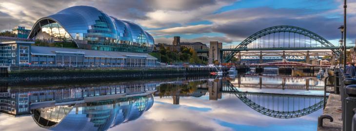Panoramic image over river Tyne showing Gateshead and Newcastle
