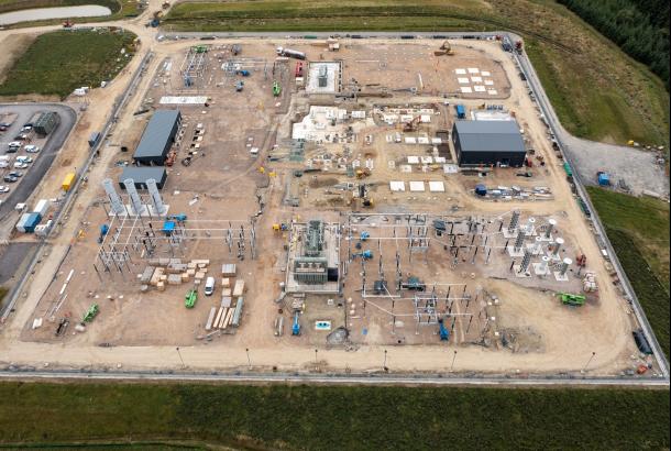 An aerial view of Moray West Whitehillock Substation during our project.