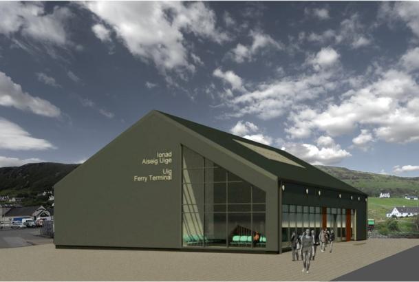 Artist impression of Uig Ferry Terminal - view towards concourse