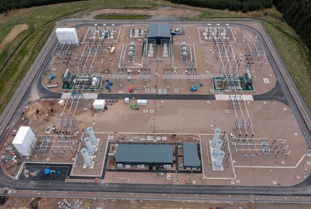 Aerial image of Whitehillock substation, Moray West, civil engineering work complete