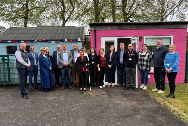Robertson and Perth & Kinross Council standing outside at Woodlea Cottage's new sensory area