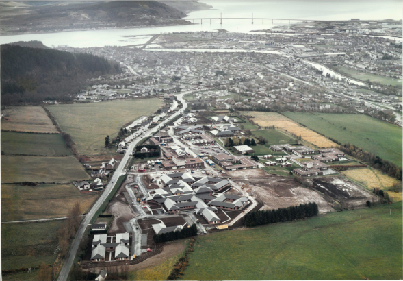 Aerial view of a hospital in Inverness