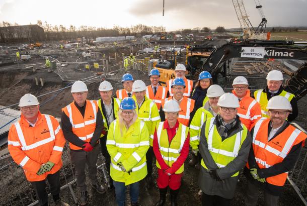 Robertson Construction, Clackmannashire Council and hub East Central Scotland at the groundbreaking of Alloa Wellbeing Hub & Lochies School