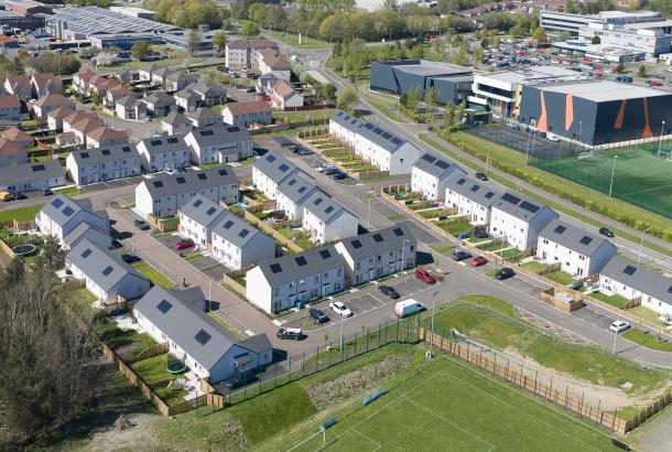 Aerial view of affordable housing in Glenrothes, Fife