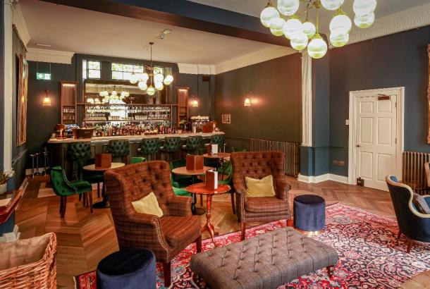 Lounge area with seating and bar