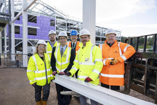 Robertson, hub North Scotland and Aberdeen City Council representatives mark progress with a steel signing at Hazlehead Community Campus