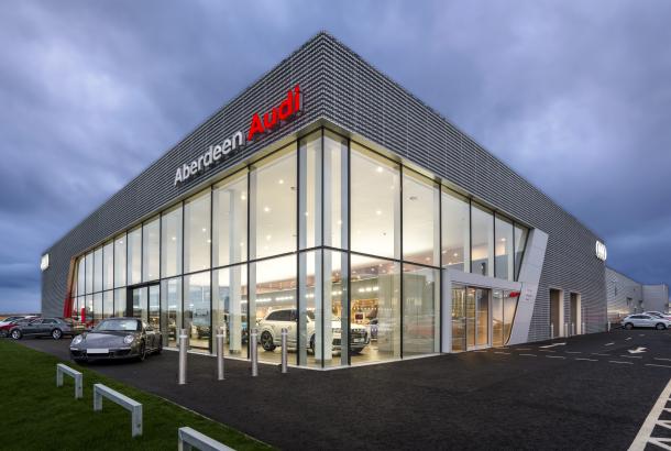 Audi Aberdeen dealership exterior night