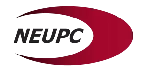 NEUPC logo with black text and red curved element
