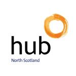 hub North Scotland logo with black lettering and orange circle