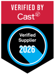 Verified by Cast logo with red strip, black body and blue circle