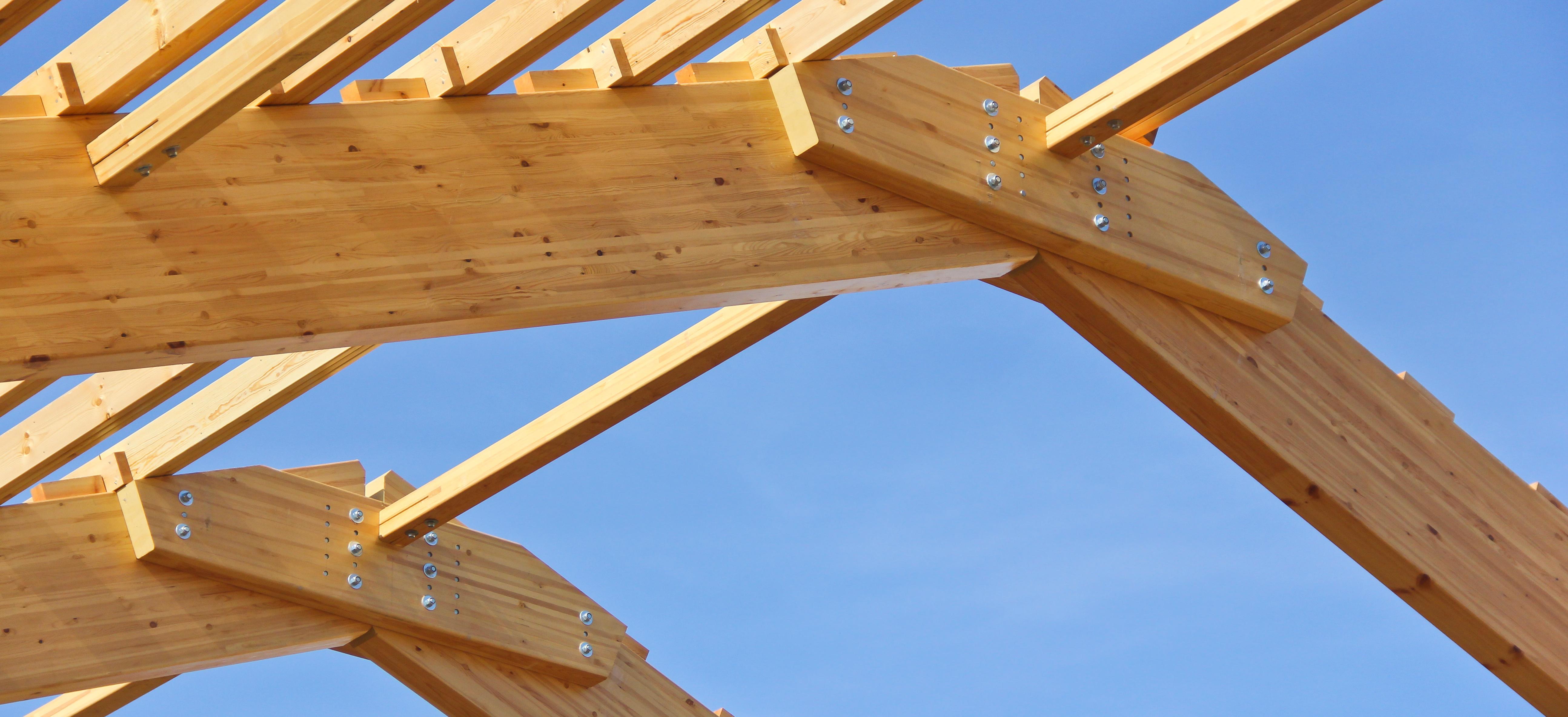 Glulam beams in a mass timber construction project