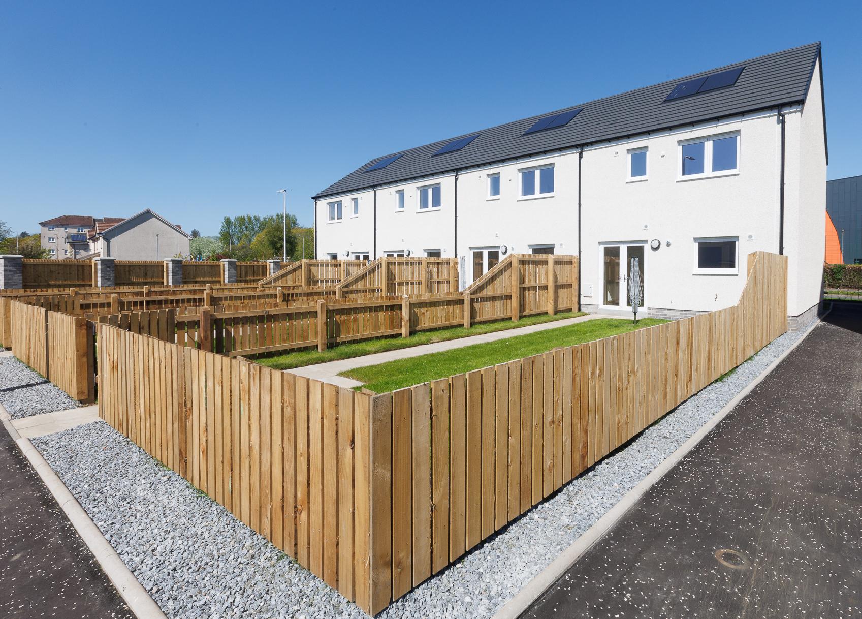 Rear view of affordable housing in Glenrothes, Fife