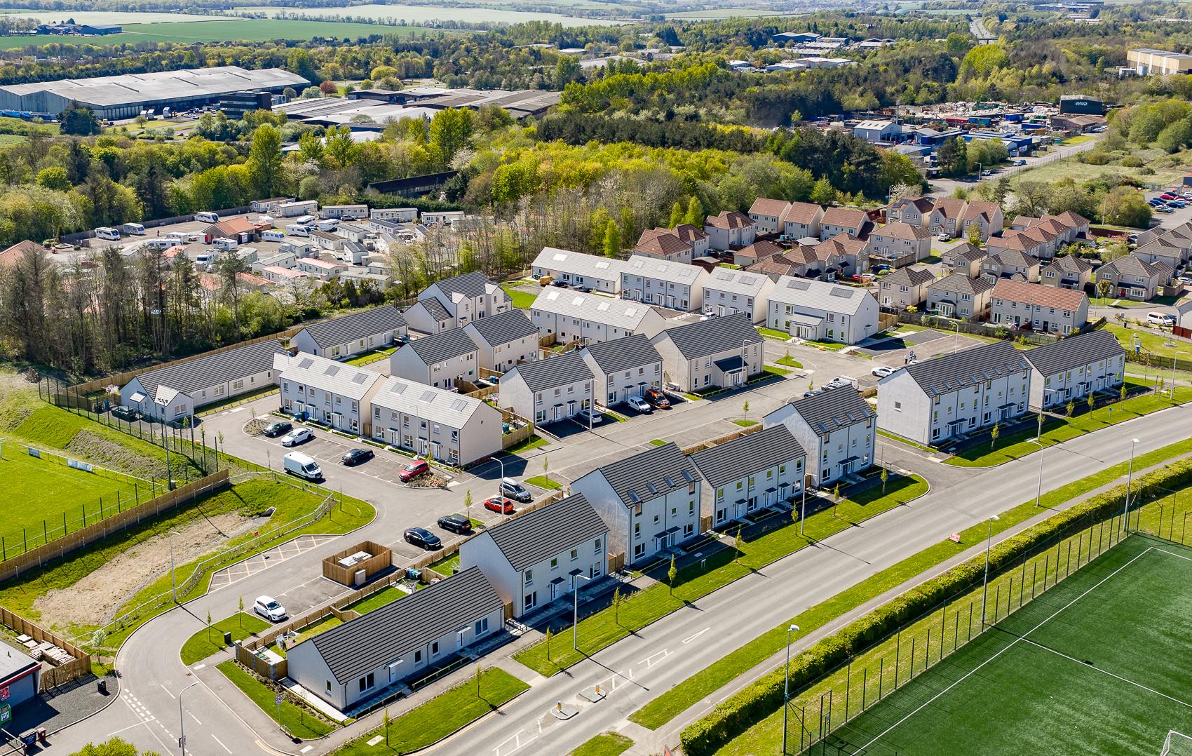 Aerial view of affordable housing in Glenrothes, Fife