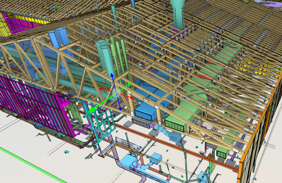 Digital model of commercial building with timber roof