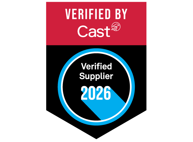Verified by Cast logo with red strip, black body and blue circle