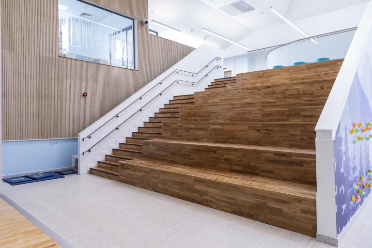 Interior stairs of Chryston Community Hub delivered by Robertson Construction Central West for North Lanarkshire Council and NHS Lanarkshire