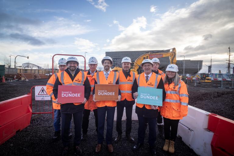 Site 6 Ministerial Visit on-site at James Husband House, where Robertson Construction Tayside is delivering a Grade A working environment for Dundee City Council