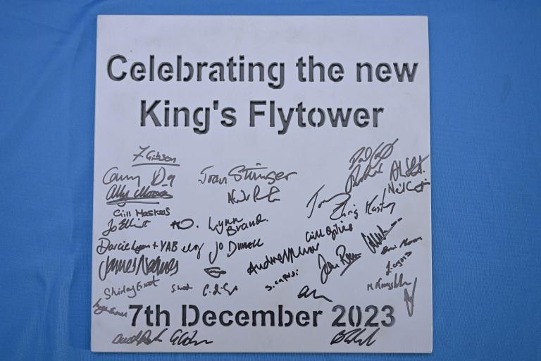 Steel signing event at Edinburgh King's Theatre, where Robertson Construction Central East are delivering a transformation of the Edwardian building for Capital Theatres. The signed plaque that will be bolted to the new Flytower