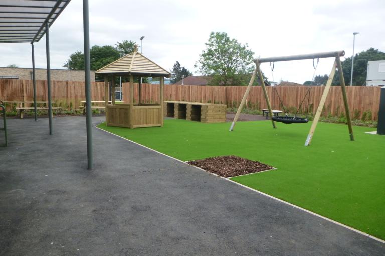 Play area at energy efficient Passivhaus school in Perth, Scotland