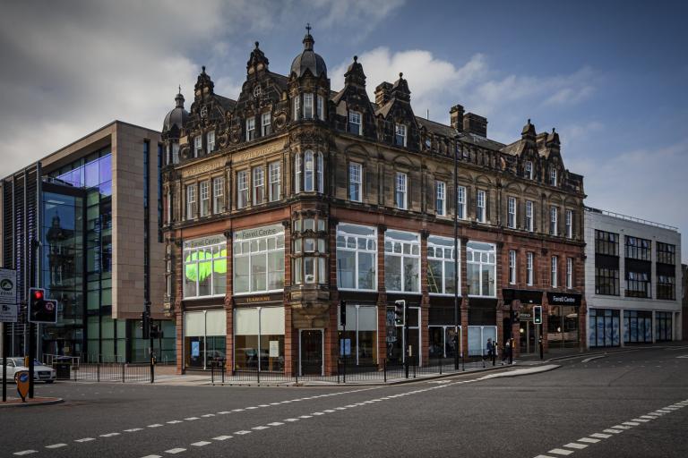 Street view of Newcastle University's The Farrell Centre, delivered by Robertson Construction North East