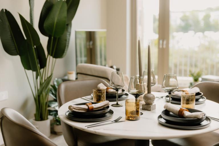 Dining area at The McEwan BTR development, delivered by Robertson Construction Central East