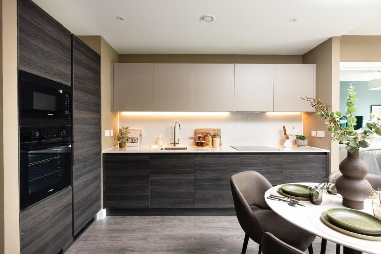 Kitchen at The McEwan BTR development, delivered by Robertson Construction Central East