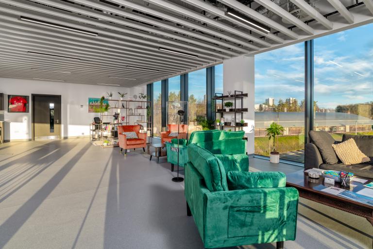Public area of Scottish Brain Sciences lab fitout with view