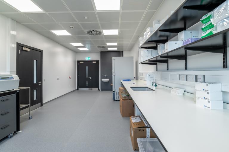 Lab area of Scottish Brain Sciences lab fitout with view