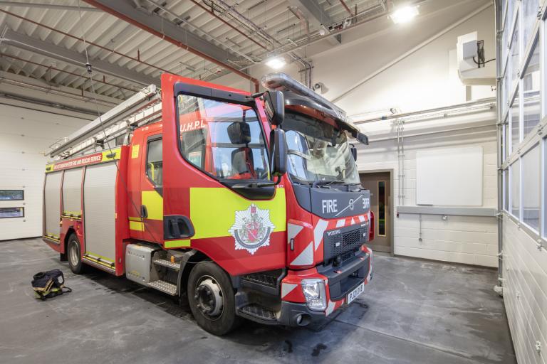 Blackley Fire Station, interior, fire truck for Greater Manchester Fire & Rescue Service