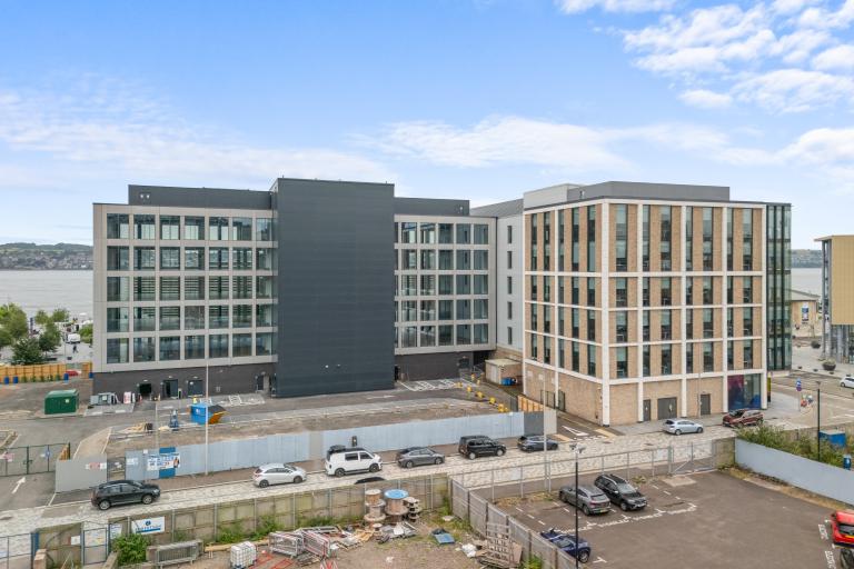 Image of office building on Dundee Waterfront next to V&A