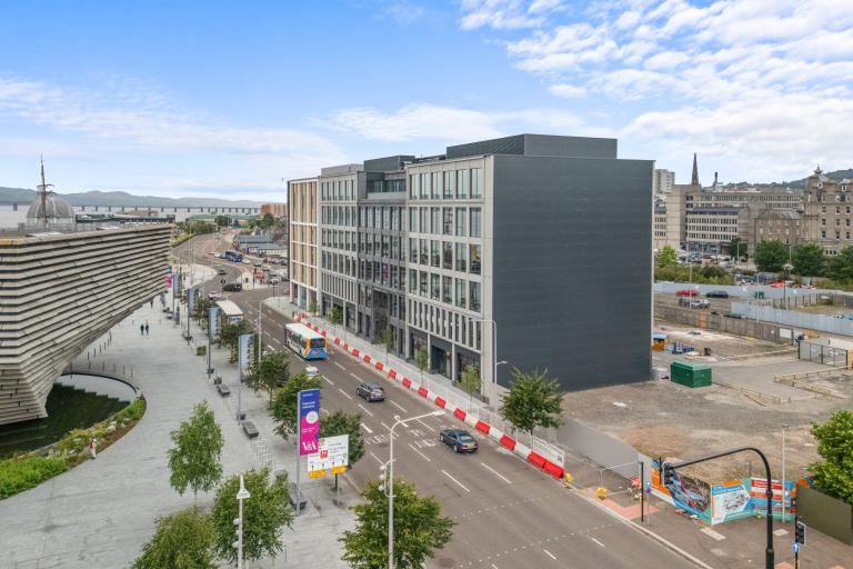 Image of office building on Dundee Waterfront next to V&A