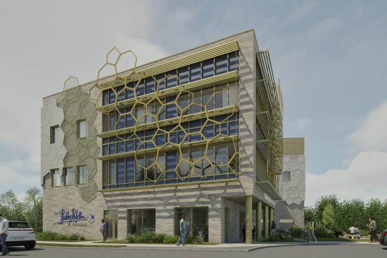 Artist impression of the Sir Bobby Robson Institute (side angle) at Newcastle's Freeman Hospital