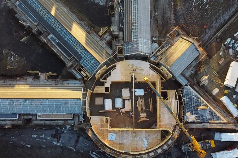 Overhead view of mass timber construction school