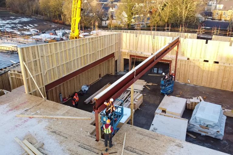 Mass timber school under construction