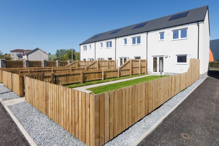 Rear view of affordable housing in Glenrothes, Fife