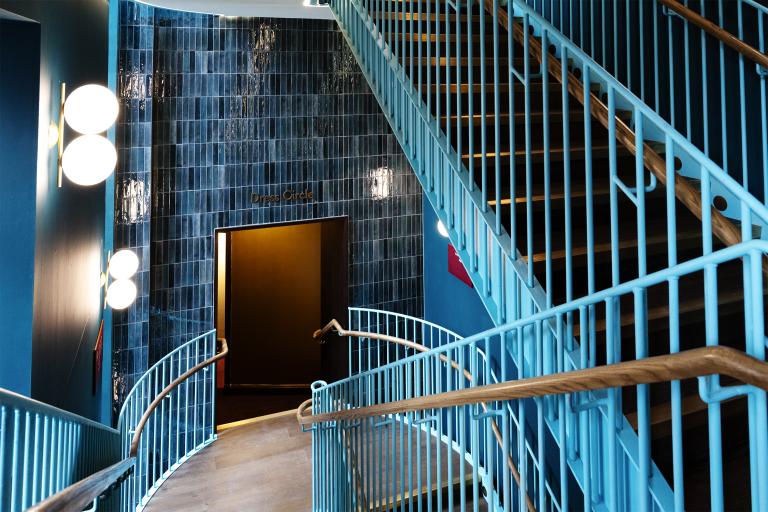 Staircase to the upper circle seating at the refurbished King's Theatre, delivered by Robertson