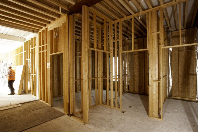 Timber frame panels at hospital under construction
