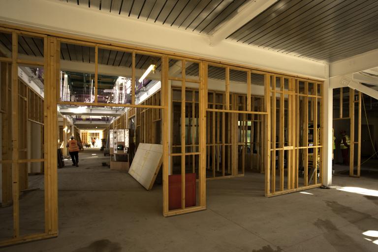 Timber frame panels at hospital under construction