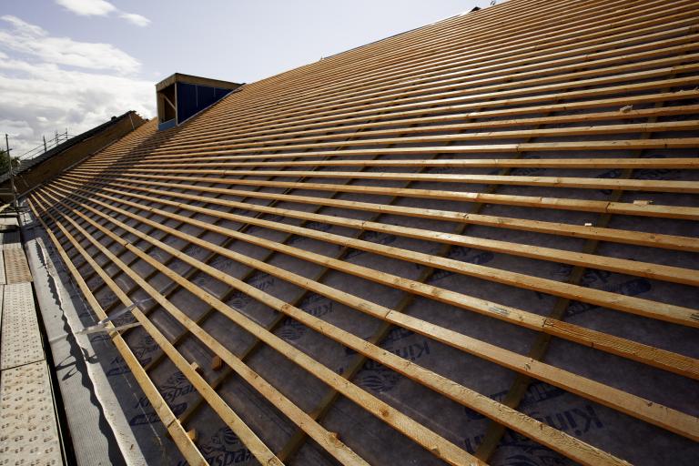 Timber roof with membrane and battens ready for tiling