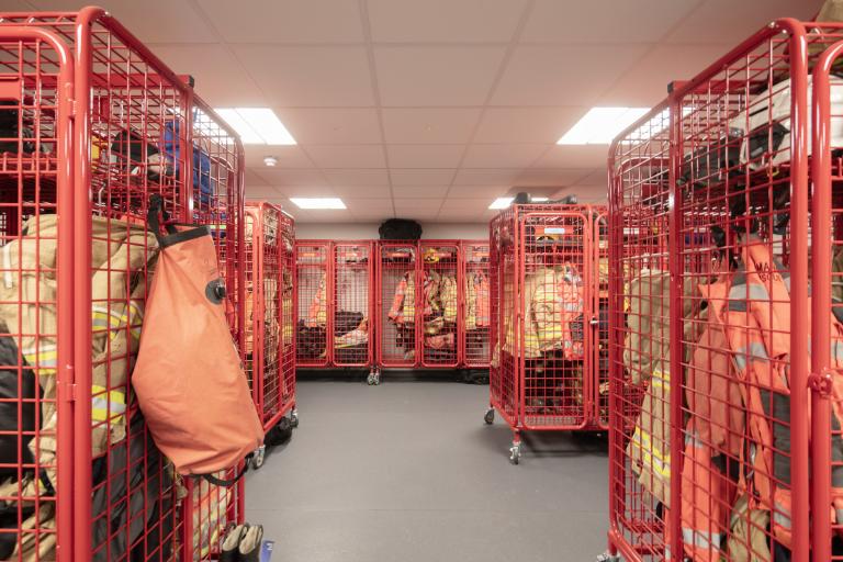Fire station interior equipment room