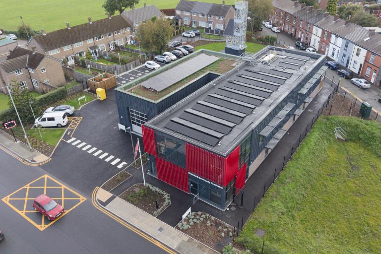 Fire station exterior from the air